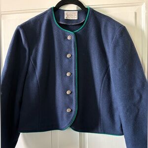 Vintage Pendleton Navy Blue Women's Jacket with Green Trim